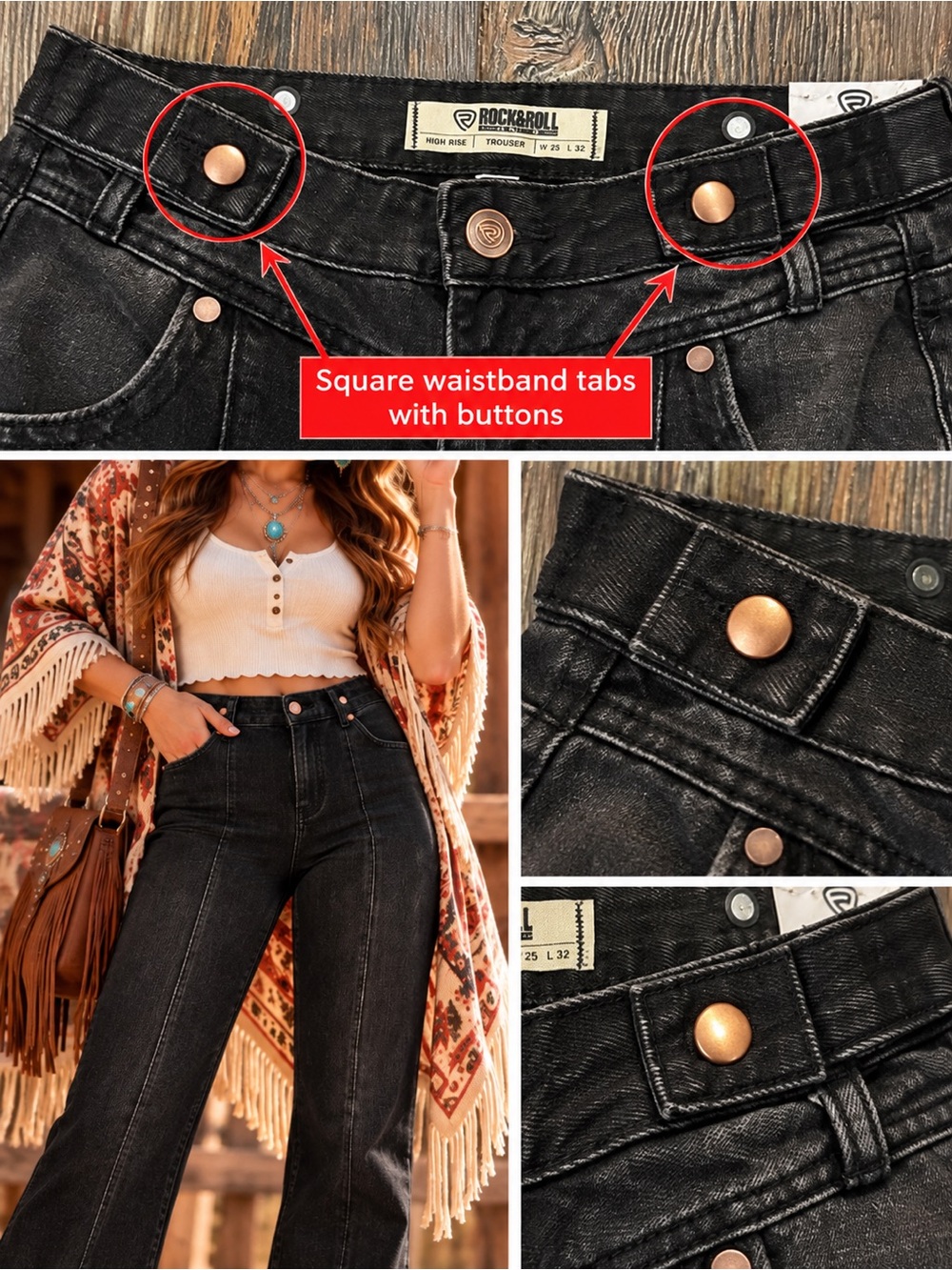 Rock & Roll Denim Black High Rise Trouser Jeans NWT | 25x32| MSRP $79.99